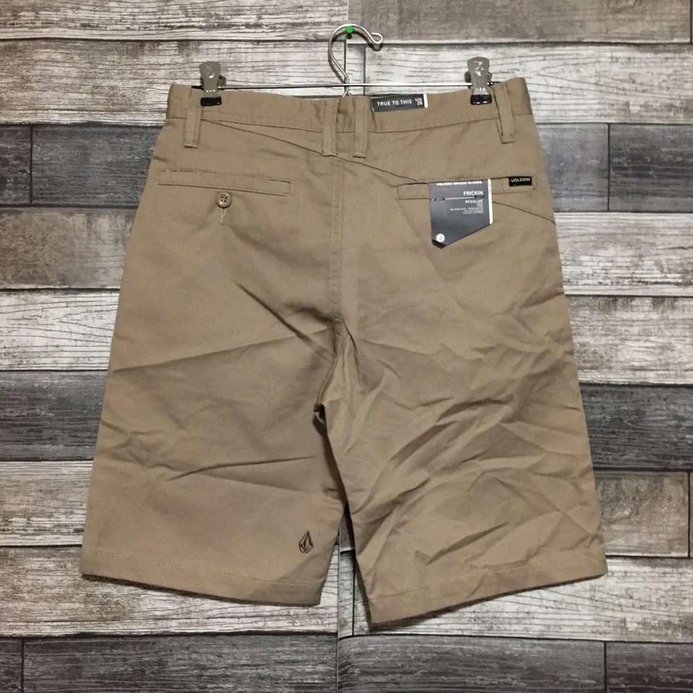 Volcom Chino Shorts Youth 28 Beige Tan (Inseam 9) Casual Flat Front